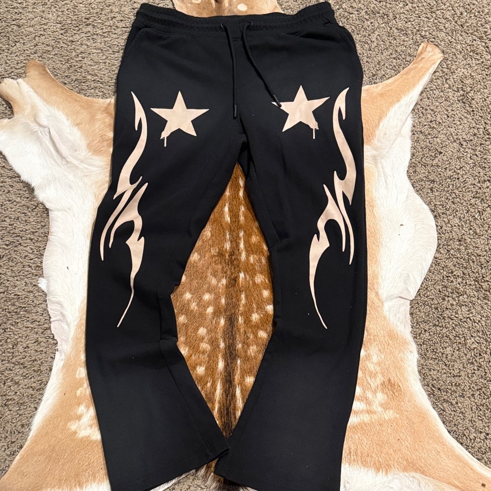 Gallery DEPT Style Flared Black Joggers with Cream Star and Tribal Design